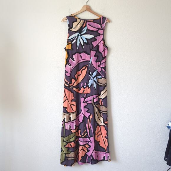 Soft Surroundings Women's Joylyn Cinched Waist Palm Leaf Print Maxi Dress Large - Picture 6 of 8